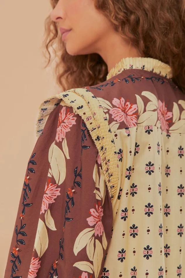 Ainika Maxi Floral Cream Open Yoke Mini Dress Women FARM Rio Mini Dresses Ainika Maxi Floral Cream Open Yoke Mini Dress Women FARM Rio Mini Dresses
