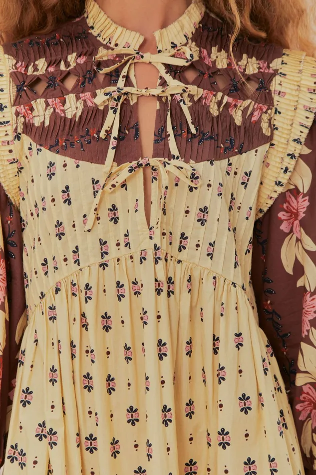 Ainika Maxi Floral Cream Open Yoke Mini Dress Women FARM Rio Mini Dresses Ainika Maxi Floral Cream Open Yoke Mini Dress Women FARM Rio Mini Dresses