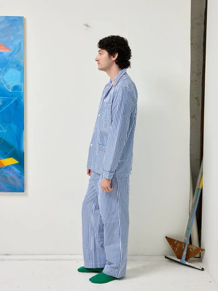 Alex Mill Schostal X Alex Mill Striped Long Sleeve Pajama Set Navy Stripe Men Pajamas Slippers