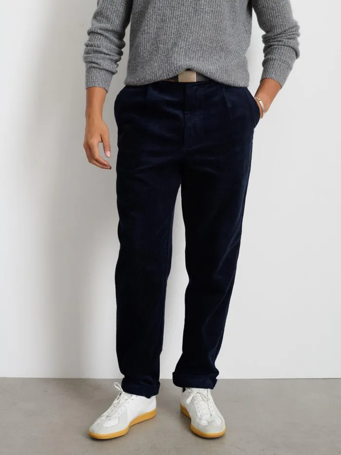 Alex Mill Standard Pleated Pant In Corduroy Dark Navy Men Pants