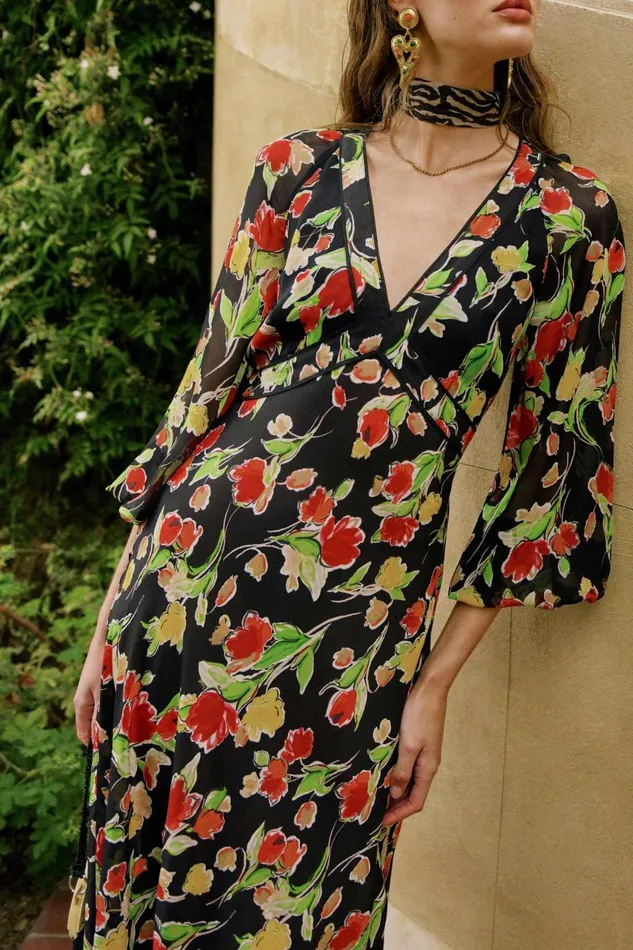 Ayla Fontainhas Floral Black Women RIXO Dresses Ayla Fontainhas Floral Black Women RIXO Dresses