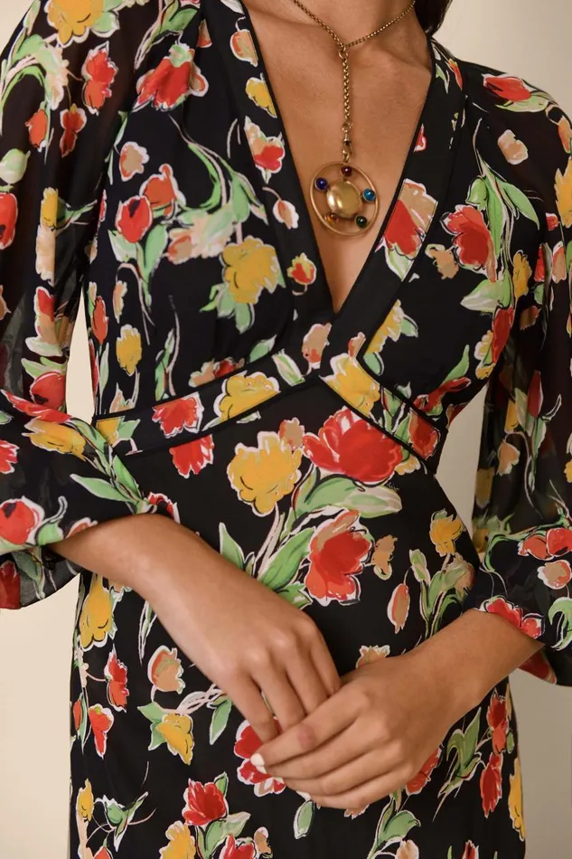 Ayla Fontainhas Floral Black Women RIXO Dresses Ayla Fontainhas Floral Black Women RIXO Dresses