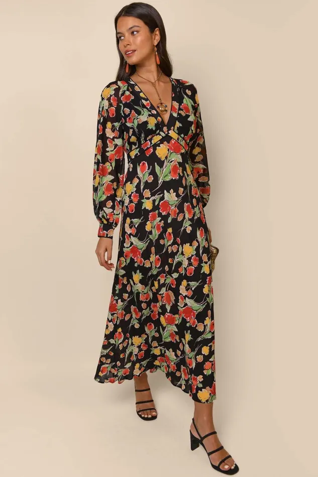Ayla Fontainhas Floral Black Women RIXO Dresses Ayla Fontainhas Floral Black Women RIXO Dresses
