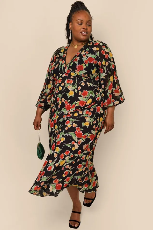 Ayla Fontainhas Floral Black Women RIXO Dresses Ayla Fontainhas Floral Black Women RIXO Dresses