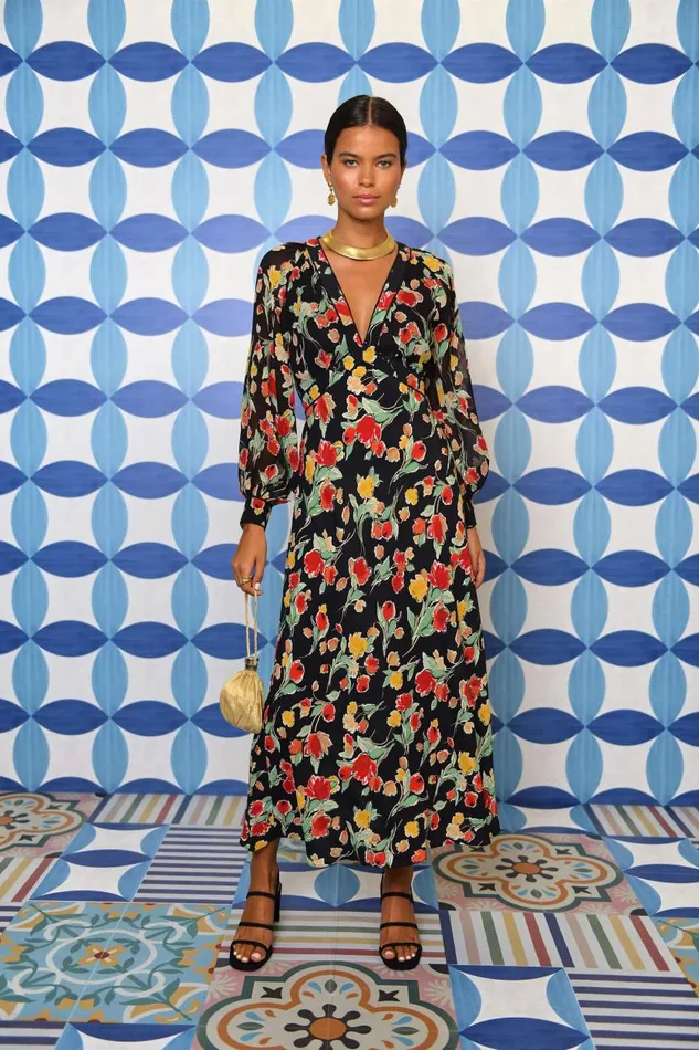 Ayla Fontainhas Floral Black Women RIXO Dresses Ayla Fontainhas Floral Black Women RIXO Dresses