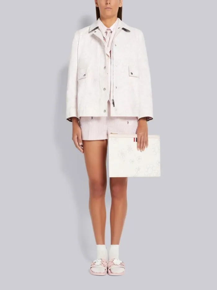 Banker Stripe Oxford Round Collar Classic Short Sleeve Shirt Light Pink Women Thom Browne Tops and Shirts
