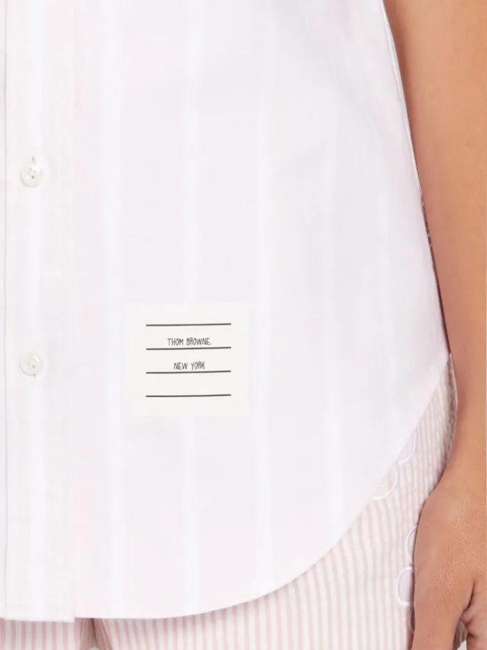 Banker Stripe Oxford Round Collar Classic Short Sleeve Shirt Light Pink Women Thom Browne Tops and Shirts