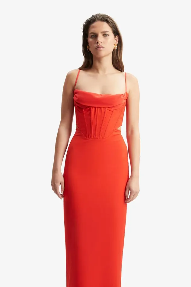 Bardot Party Dresses Women Martini Midi Dress In Fire Red Fire Red Bardot Party Dresses Women Martini Midi Dress In Fire Red Fire Red