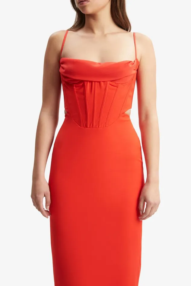 Bardot Party Dresses Women Martini Midi Dress In Fire Red Fire Red Bardot Party Dresses Women Martini Midi Dress In Fire Red Fire Red