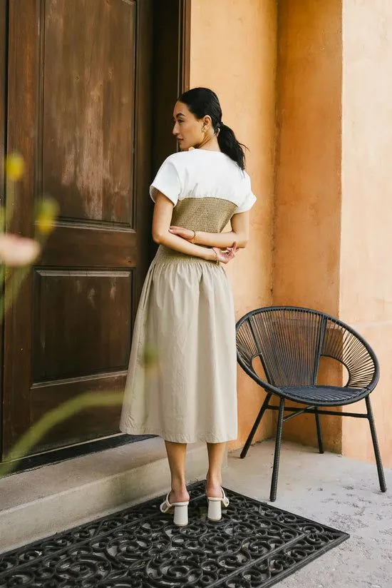 Bohme Florence Smocked Midi Dress In Taupe Taupe Women Dresses