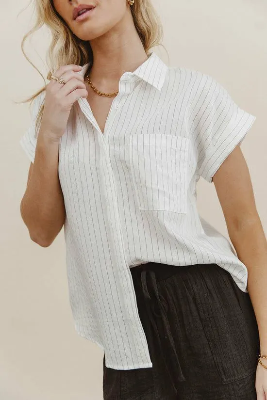Bohme Kepner Pinstripe Top White Women Blouses