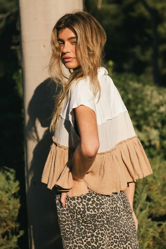 Bohme Lainey Contrast Top Tan Women Blouses