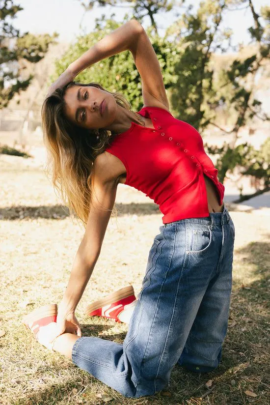 Bohme Lucas Button Up Tank Top In Red Red Women Tees and Tanks