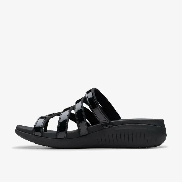 Clarks Glide Hi Iris Black Patent Sandals Black Patent Women Wedge Sandals