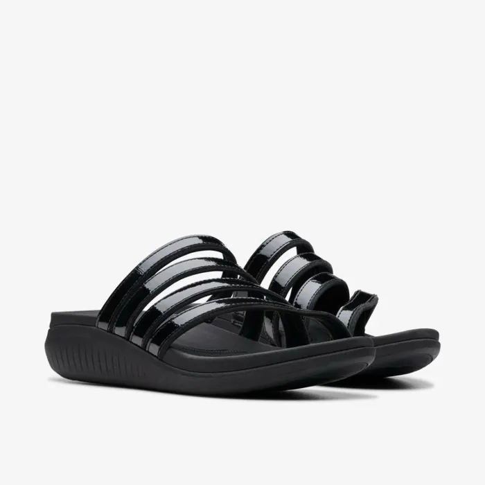 Clarks Glide Hi Iris Black Patent Sandals Black Patent Women Wedge Sandals