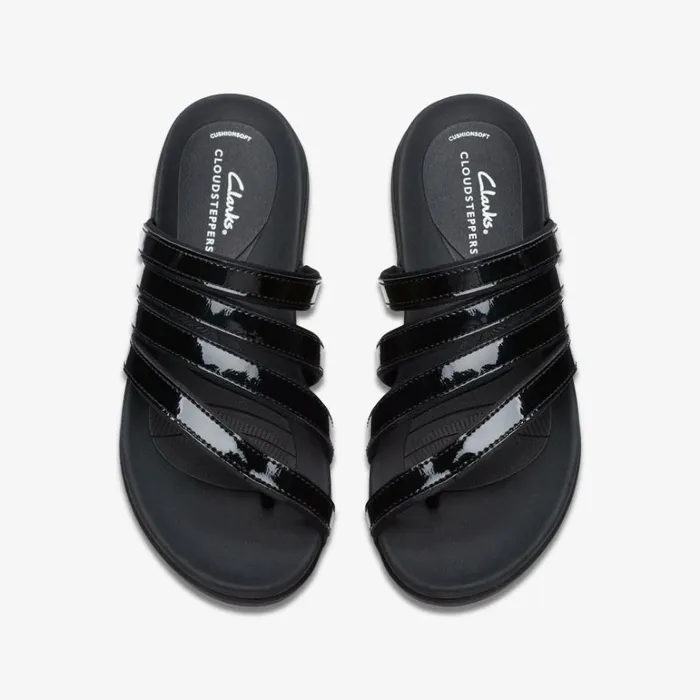 Clarks Glide Hi Iris Black Patent Sandals Black Patent Women Wedge Sandals