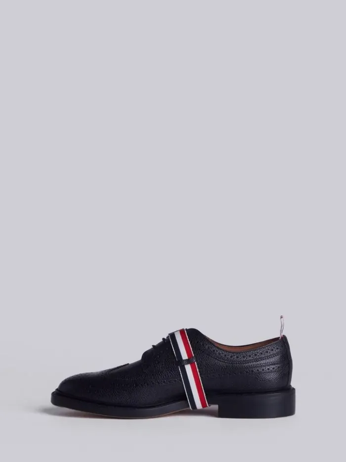Classic Long Wingtip Brogue With Grosgrain Strap Black Men Thom Browne Brogues and Loafers Classic Long Wingtip Brogue With Grosgrain Strap Black Men Thom Browne Brogues and Loafers