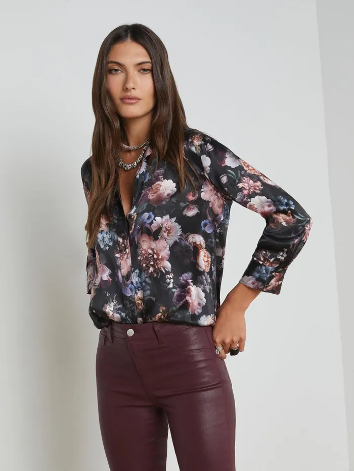 Dani Silk Blouse Black Multi Vintage Oil Flower Women L039Agence Blouses and Tops Dani Silk Blouse Black Multi Vintage Oil Flower Women L039Agence Blouses and Tops