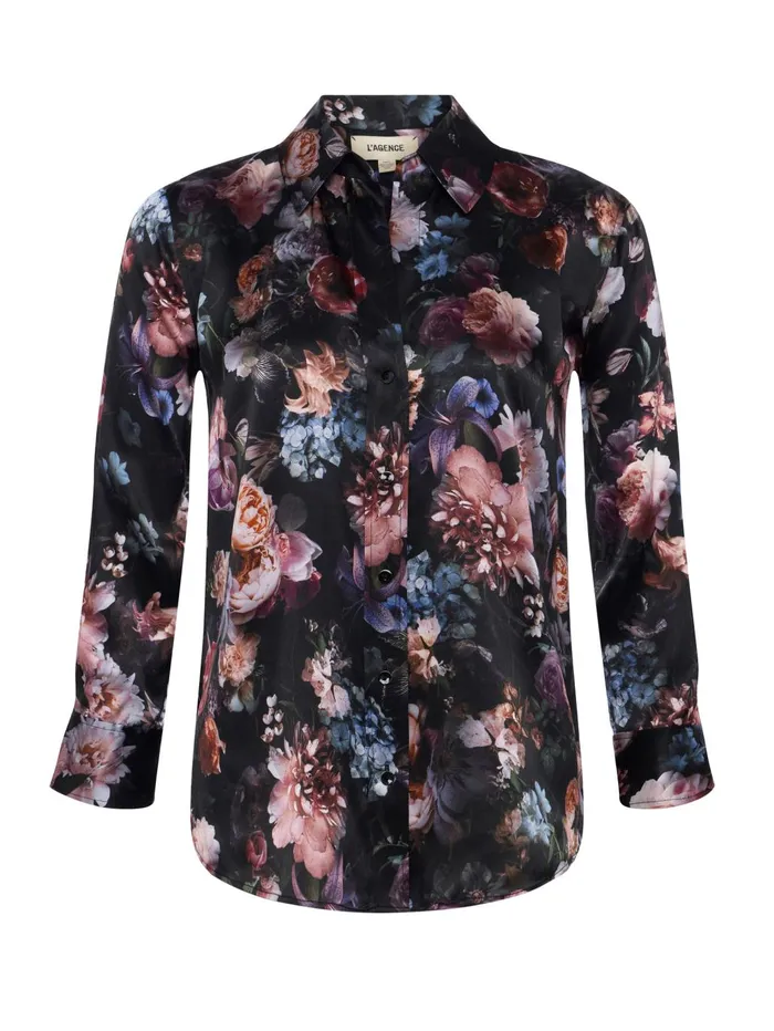 Dani Silk Blouse Black Multi Vintage Oil Flower Women L039Agence Blouses and Tops Dani Silk Blouse Black Multi Vintage Oil Flower Women L039Agence Blouses and Tops