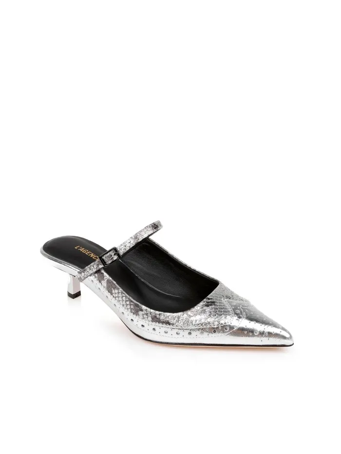 Elle Patent Leather Mule Silver Patent Leather Women L039Agence Heels Elle Patent Leather Mule Silver Patent Leather Women L039Agence Heels