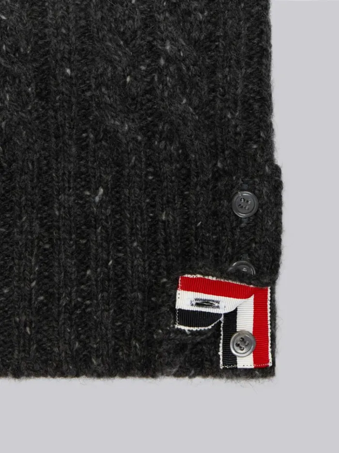 Fine Merino Mohair Tweed 4bar Aran Cable Crew Neck Pullover Dark Grey GirlsBoys Thom Browne Knitwear