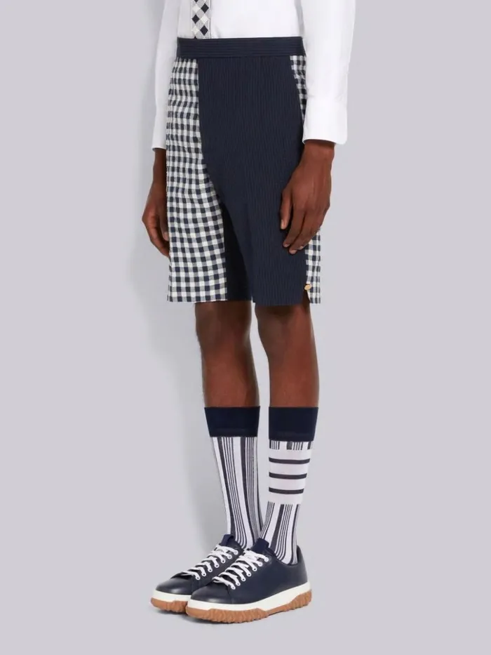 Funmix Wool Seersucker Classic Backstrap Short Navy Men Thom Browne Trousers