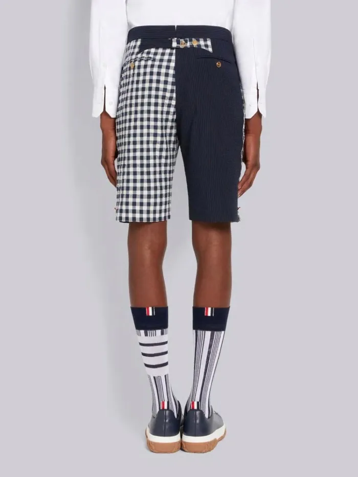 Funmix Wool Seersucker Classic Backstrap Short Navy Men Thom Browne Trousers