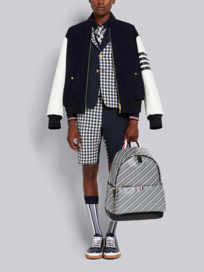 Funmix Wool Seersucker Classic Backstrap Short Navy Men Thom Browne Trousers