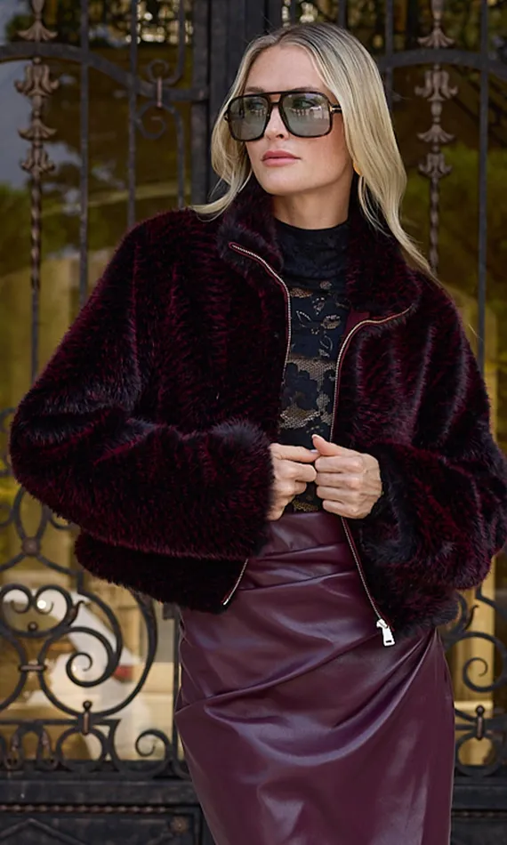 Generation Love Clothing Outerwear Women Roxi Faux Fur Bomber Blackwine