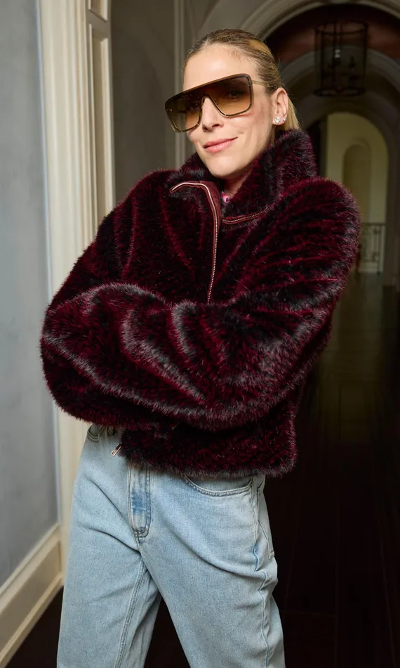 Generation Love Clothing Outerwear Women Roxi Faux Fur Bomber Blackwine