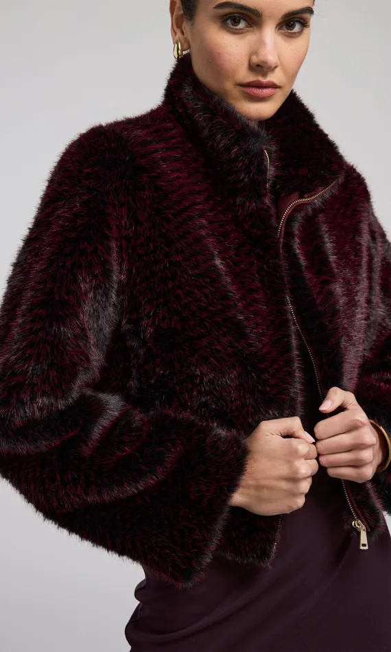 Generation Love Clothing Outerwear Women Roxi Faux Fur Bomber Blackwine