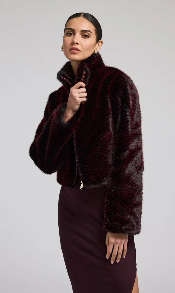 Generation Love Clothing Outerwear Women Roxi Faux Fur Bomber Blackwine