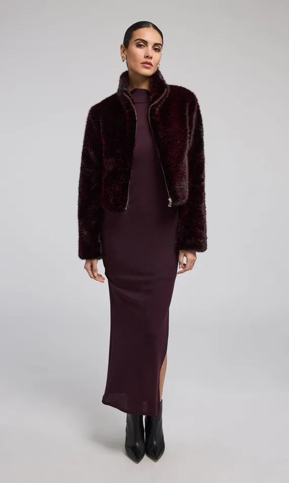 Generation Love Clothing Outerwear Women Roxi Faux Fur Bomber Blackwine