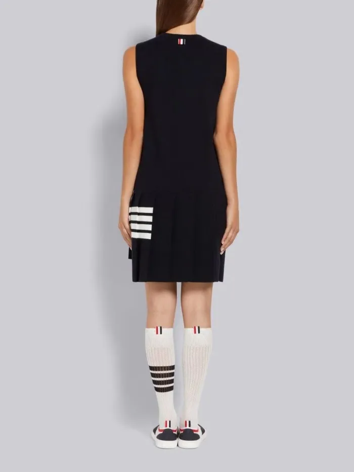Jersey Stitch Cotton 4bar Pleated Bottom Sleeveless Mini Dress Navy Women Thom Browne Dresses