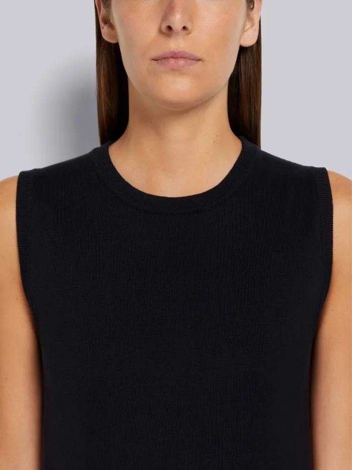 Jersey Stitch Cotton 4bar Pleated Bottom Sleeveless Mini Dress Navy Women Thom Browne Dresses