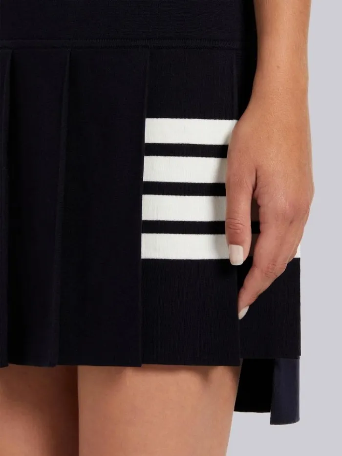 Jersey Stitch Cotton 4bar Pleated Bottom Sleeveless Mini Dress Navy Women Thom Browne Dresses