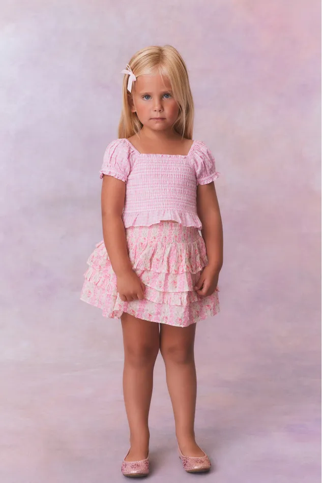 Kids Girls LoveShackFancy Girls Fragrance Print Cotton Billie Skirt Strawberry Macaroon Kids Girls LoveShackFancy Girls Fragrance Print Cotton Billie Skirt Strawberry Macaroon
