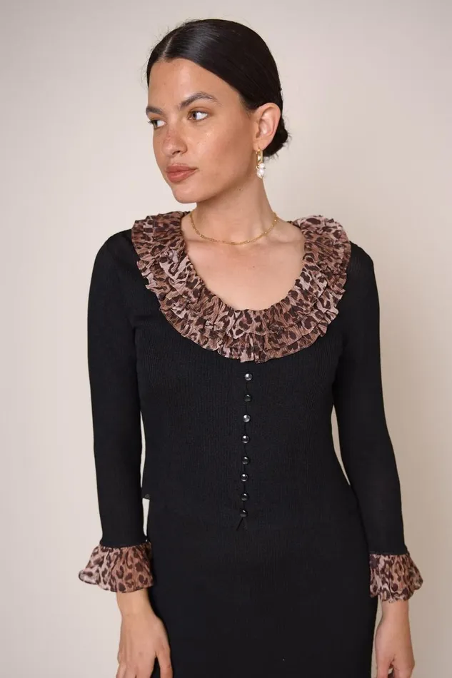 Laurel Black Leopard Mix Women RIXO Tops Laurel Black Leopard Mix Women RIXO Tops