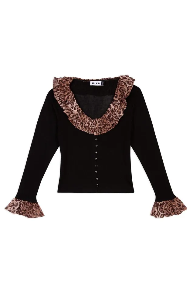 Laurel Black Leopard Mix Women RIXO Tops Laurel Black Leopard Mix Women RIXO Tops
