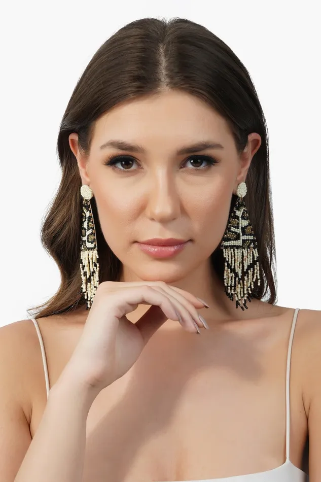 Leopard Bead Fringe Earrings Leopard Bead Fringe Earrings