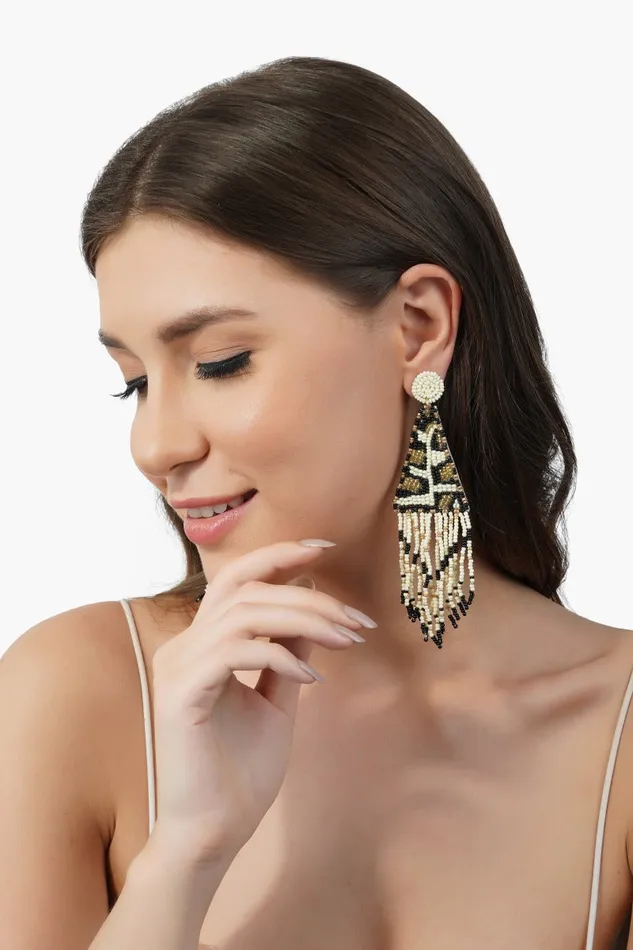 Leopard Bead Fringe Earrings Leopard Bead Fringe Earrings