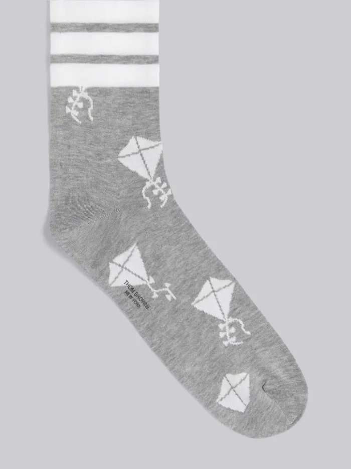 Mercerized Cotton Half Drop Kite Icon 4bar Socks Light Grey WomenMen Thom Browne Novelty And Knits