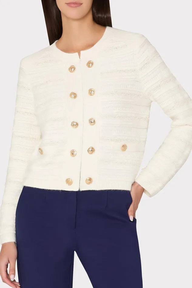 Milly Coats and Jackets Women Textured Knit Cardigan Ecru