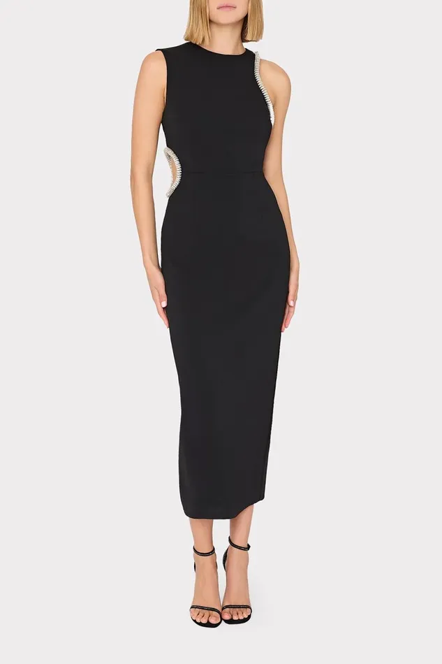 Milly Dresses Women Nadya Crystal Cut Out Midi Dress Black Milly Dresses Women Nadya Crystal Cut Out Midi Dress Black