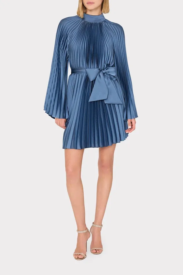 Milly Dresses Women Nandi Mock Neck Pleated Dress Stone Milly Dresses Women Nandi Mock Neck Pleated Dress Stone