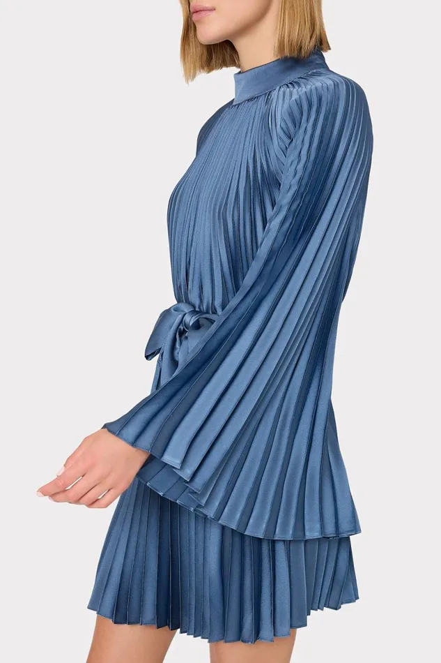 Milly Dresses Women Nandi Mock Neck Pleated Dress Stone Milly Dresses Women Nandi Mock Neck Pleated Dress Stone