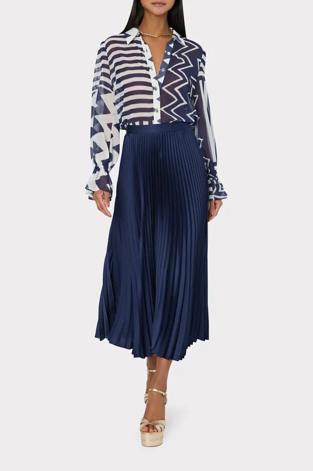 Milly Skirts Women Otha Satin Pleated Skirt Navy Milly Skirts Women Otha Satin Pleated Skirt Navy