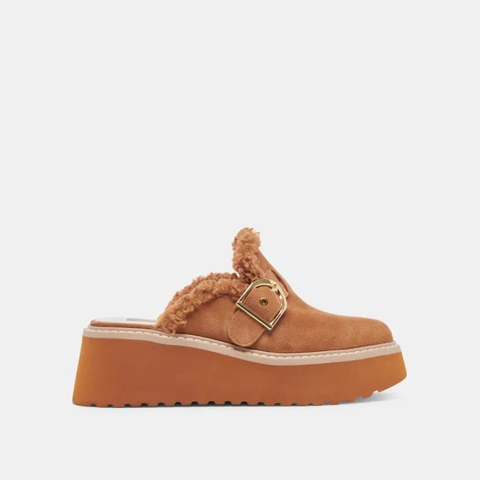 Mules and Clogs Women Dolce Vita Lelani Plush Flats Pecan Suede