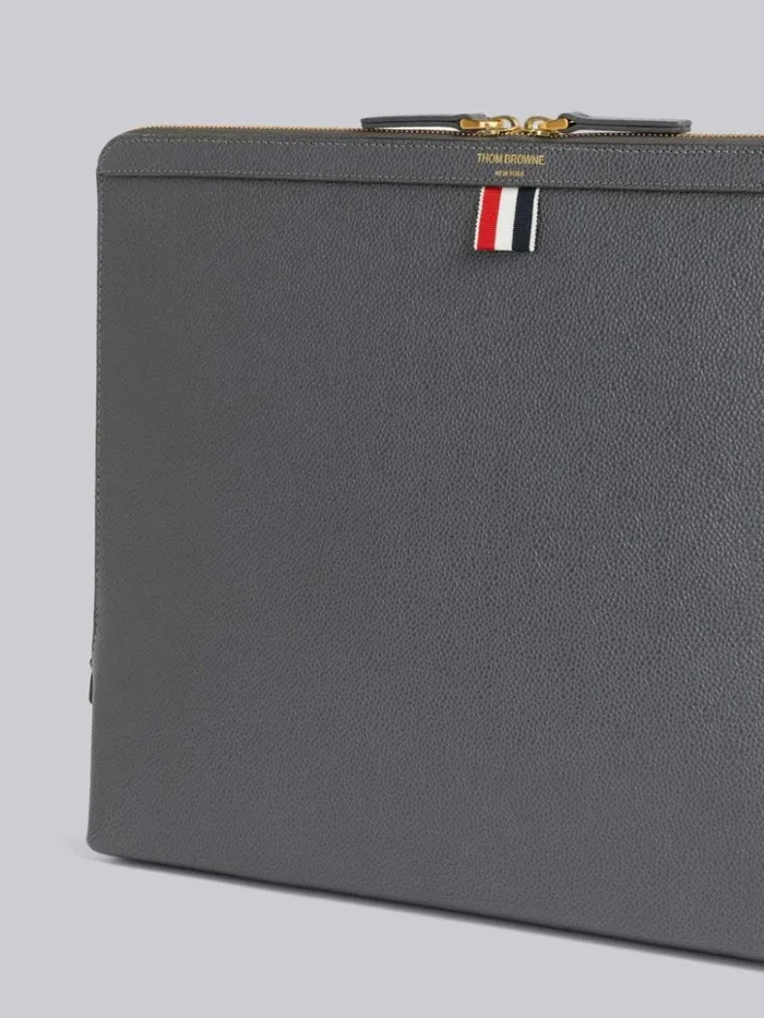 Pebble Grain Leather Document Holder Backpack Dark Grey WomenMen Thom Browne Backpacks and Bumbags