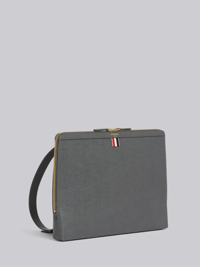 Pebble Grain Leather Document Holder Backpack Dark Grey WomenMen Thom Browne Backpacks and Bumbags
